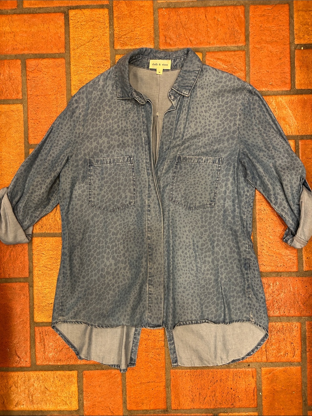 cloth & stone Blue Washed Leopard Denim Shirt